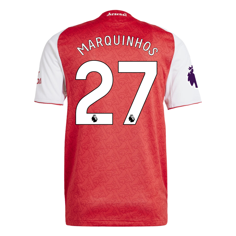 Adidas Marquinhos Arsenal FC Authentic Home Jersey 25/26 with EPL Patch - Better Scarlet/White - Official Football Shirt for Fans & Players - Perfect for Match Days, Training & Sports Events