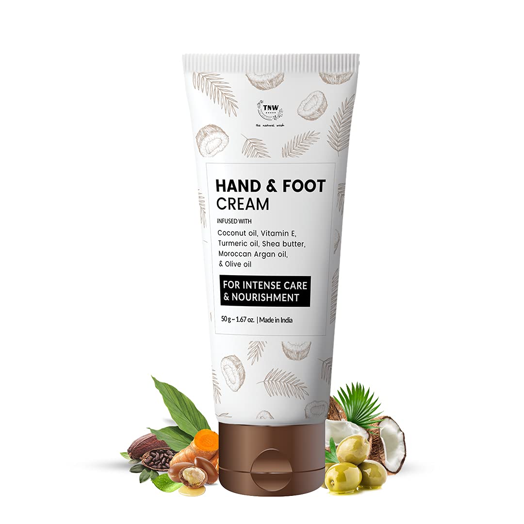 TNW THE NATURAL WASH Hand & Foot Cream - 50gm | Vitamin E, Shea Butter & Coconut Oil Enriched Moisturizer | Paraben & Silicone Free | Heals Cracked Skin, Nourishes Dry Hands & Feet | Perfect for Winter Care, Gardening & Post-Manicure Hydration