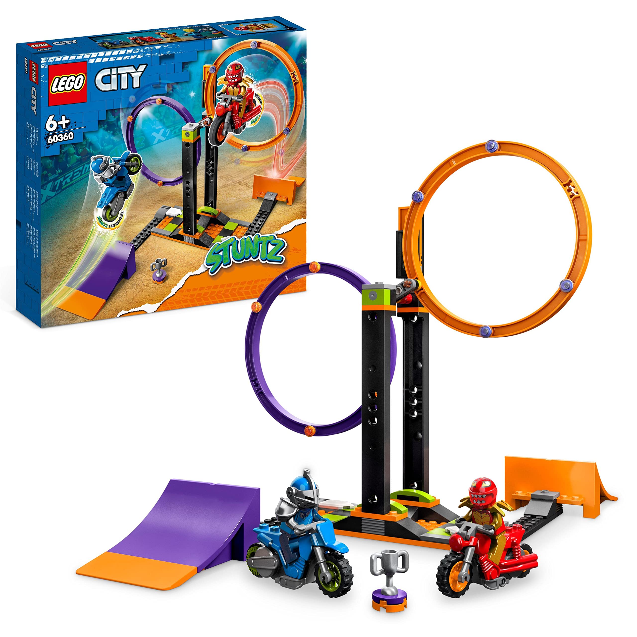LEGO 60360 City Stuntz Bike Challenge: Rotating Circles Stunt Set with Motorcycle Toy for Kids Ages 6+, 1-2 Player Action Game - Perfect for Indoor Play, Birthday Gifts & Adventure-Themed Fun
