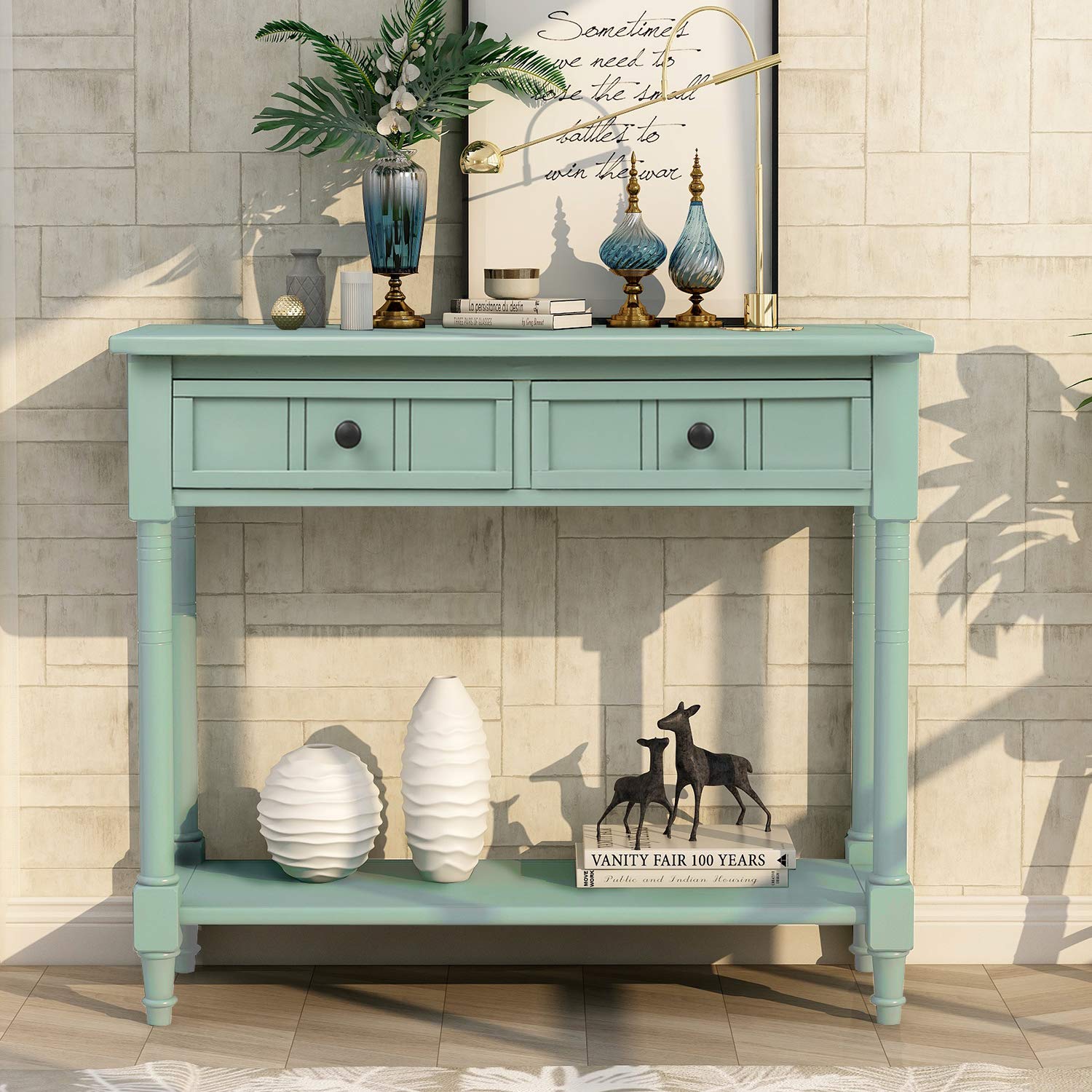 P PURLOVE Narrow Console Table with Drawer - Small Entryway Table for Hallway, Living Room & Foyer - Slim Sofa Table with Storage for Small Spaces & Apartments - Perfect for Home Decor & Organization