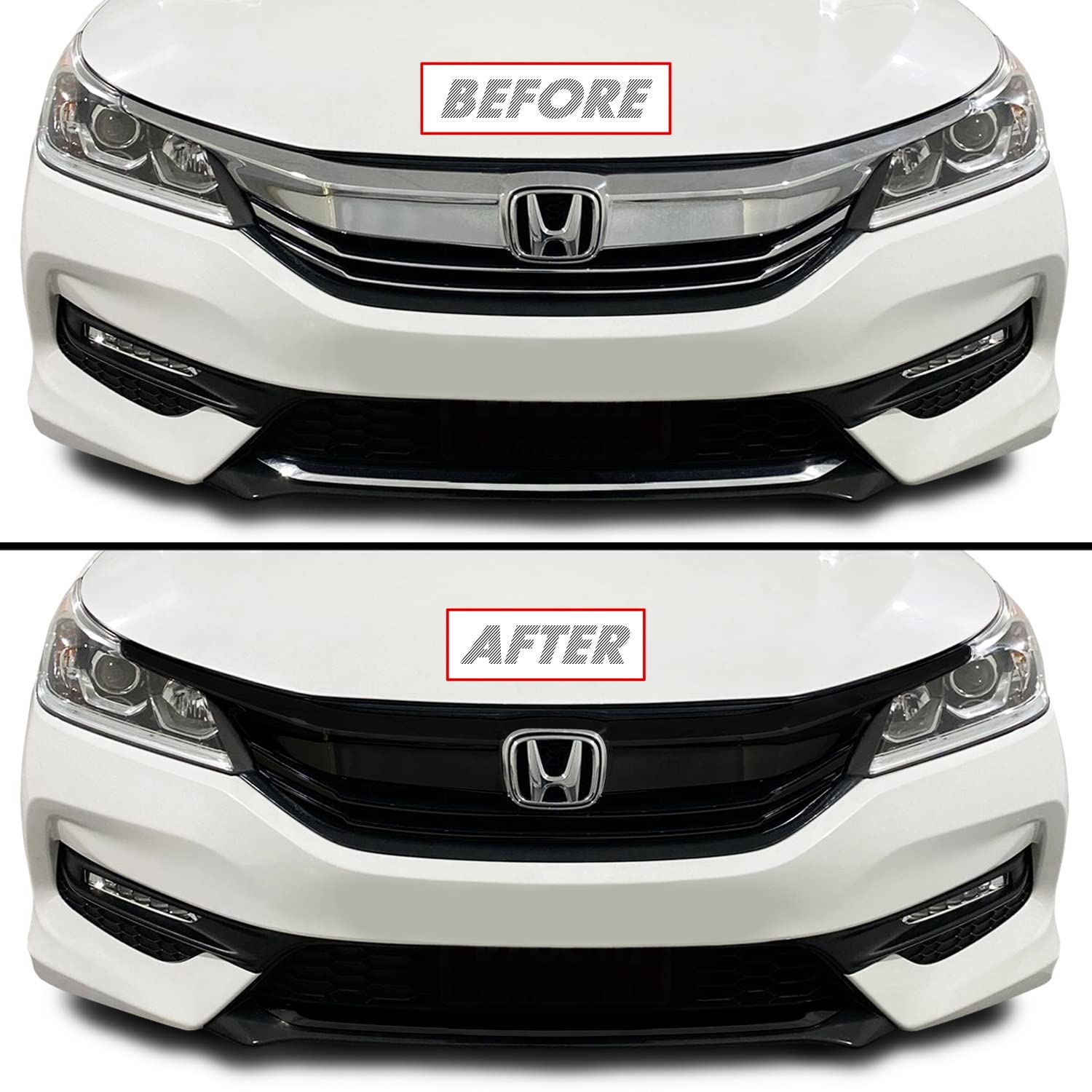SlickMod Matte Black Chrome Delete Vinyl Overlay Kit for 2016-2017 Honda Accord Sedan Front Grill Trim - Full Car Styling Upgrade for a Sleek, Custom Look (Perfect for Car Enthusiasts & Auto Shows)