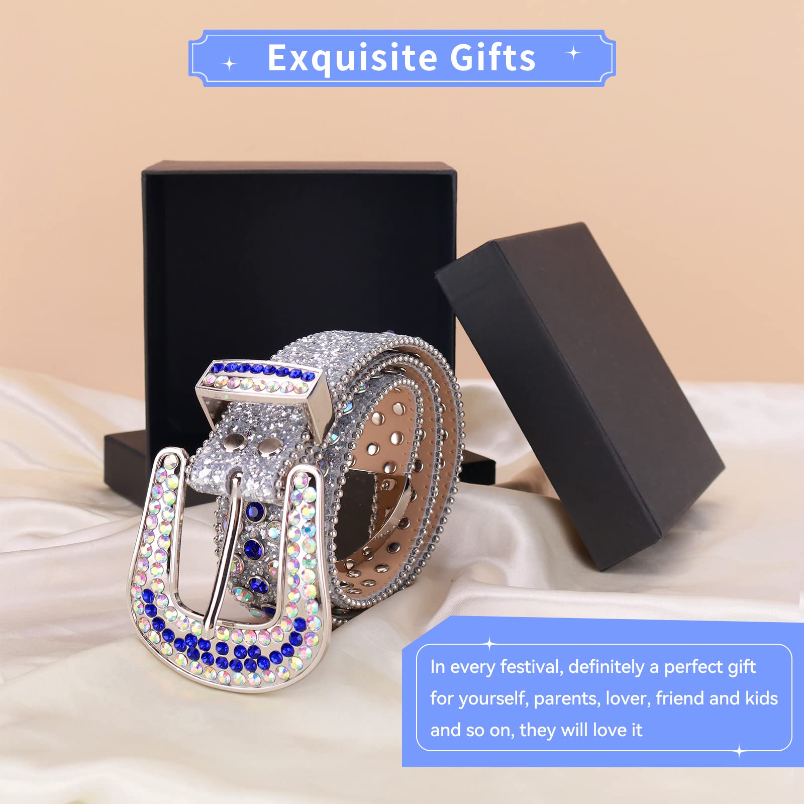 Luxury Rhinestone Belt for Men & Women - Western Bling Bling Crystal Diamond Studded Strap - Perfect for Cowboy Boots, Jeans & Western Fashion Outfits