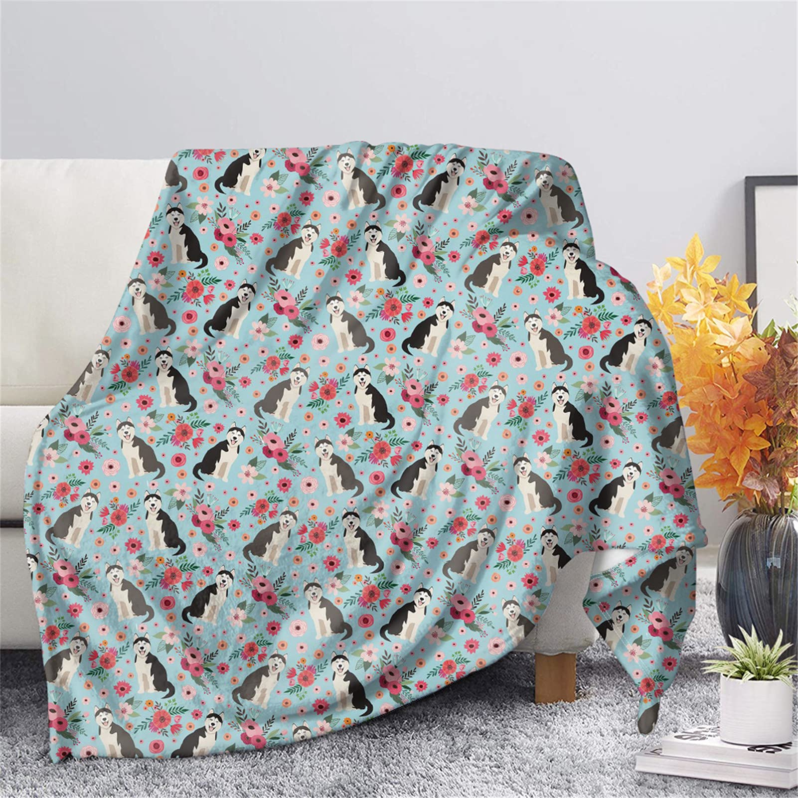 YSTARDREAM Soft Fluffy Husky Floral Throw Blanket for Adults & Kids - 35.4