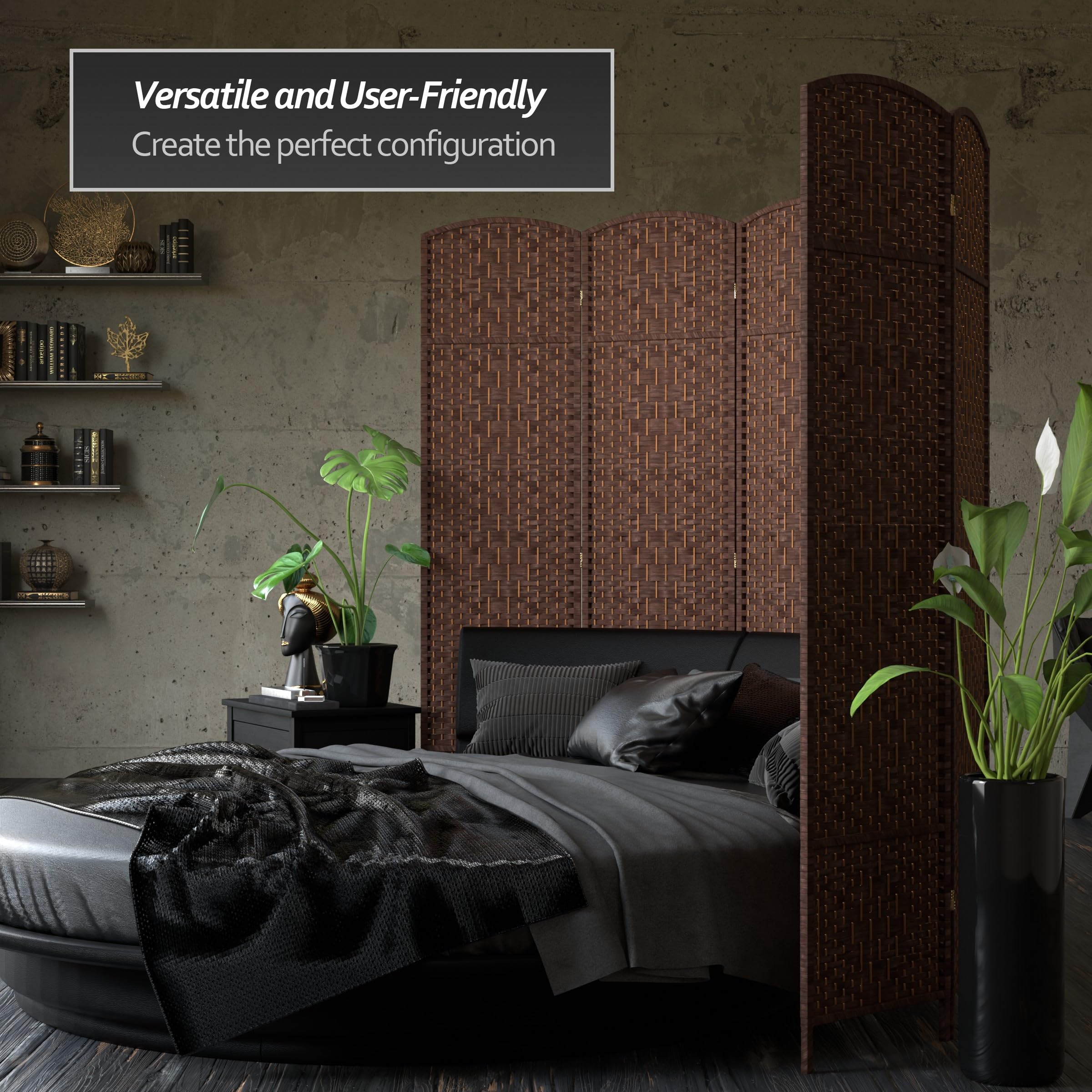 7 ft. Tall Red Lantern Diamond Weave Dark Mocha Room Divider - 4 Panels Folding Screen for Home, Office, and Event Decor - Perfect for Privacy, Partition, and Asian-Inspired Interior Design