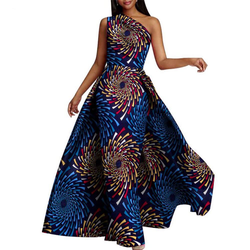 Stylish African Print Dashiki Dress for Women - One Shoulder Long Maxi Dress with Swallow Tail Design | Perfect for Parties, Weddings & Cultural Events