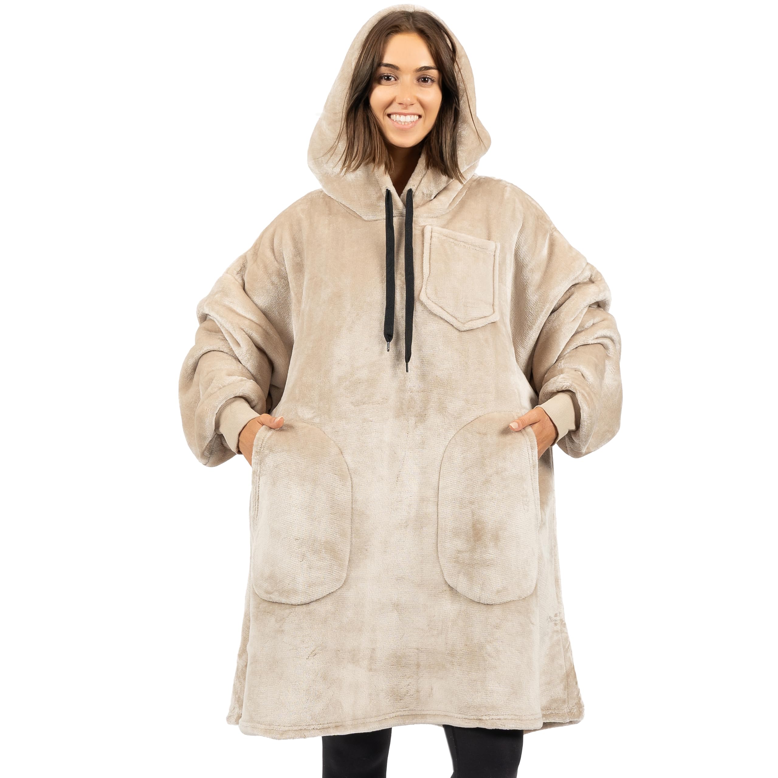 PAVILIA Wearable Blanket Hoodie for Women & Men - Sherpa Fleece Oversized Sweatshirt Blanket with Hood - Cozy Lounge Wear for Netflix, Camping & Home Relaxation