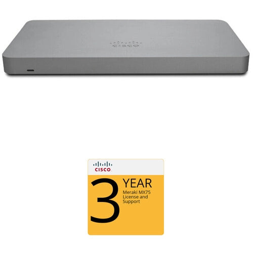 Cisco Meraki MX75 Secure SD-WAN Router with 3-Year License & Support - Business Network Security Appliance for Cloud Management & Remote Work Connectivity