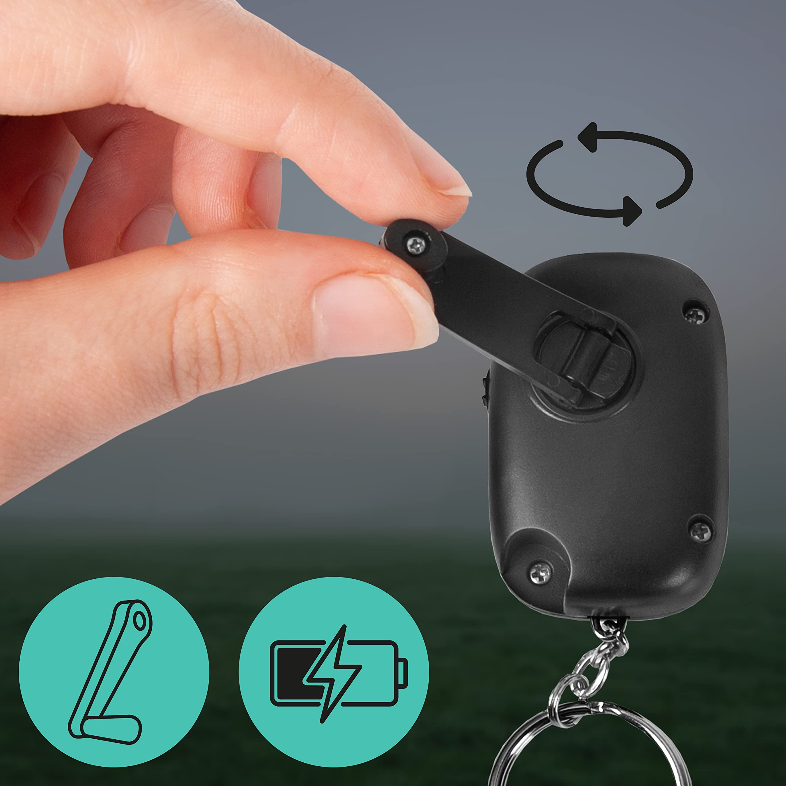 Duronic Keyring LED Torch DF01 - Rechargeable Pocket Flashlight with 2-Way Charging (Solar Panel & Hand Crank), 8 Lumens, Battery-Free Dynamo Keychain Light for Camping, Hiking, Emergency & Outdoor Adventures