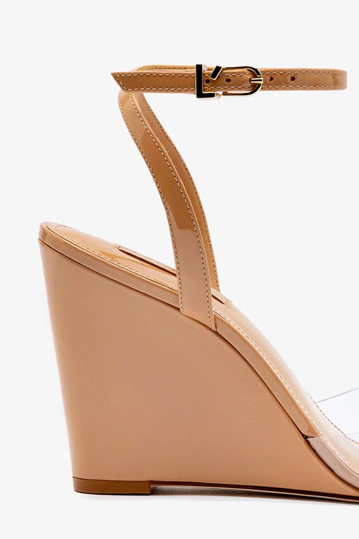 Yves Wedge Sandals in Tan Patent Leather & Vinyl - Comfortable Women's Dress Shoes for Work, Weddings & Special Occasions