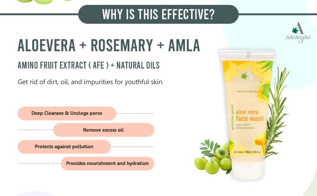 Aaranyaa Aloe Vera Face Wash with Rosemary & Amla Extract | 100ml | Gentle Cleansing for Acne-Prone & Sensitive Skin | Daily Skincare Routine