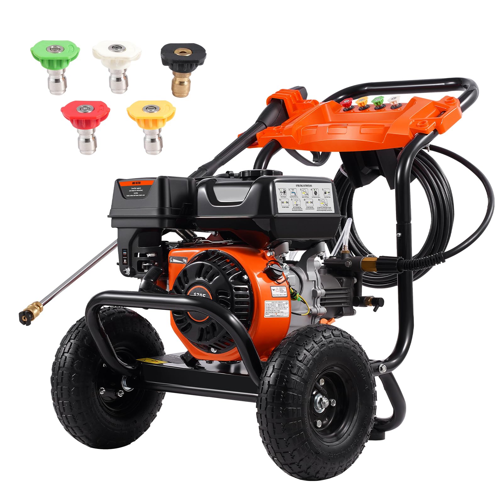 VEVOR 3500 PSI 2.6 GPM Gas Pressure Washer with Aluminum Pump - Heavy Duty Power Washer Machine with Spray Gun, Extension Wand & 5 Nozzle Set - Ideal for Cleaning Cars, Driveways, Fences, Patio Furniture & Home Exteriors