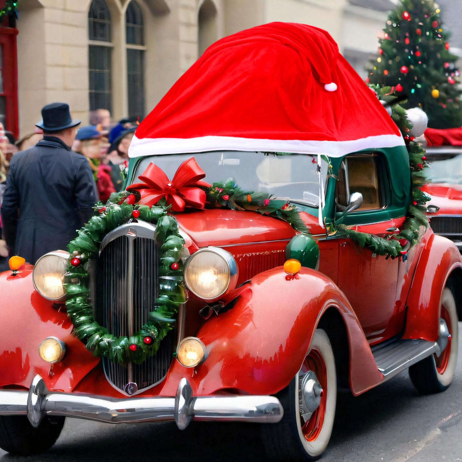 18 ft Velvet Christmas Car Decorations - Large Santa Hat for Car, Golf Cart & Vehicles - Outdoor Santa Claus Hat Auto Accessories - Perfect for Holiday Parades, Christmas Parties & Festive Car Decor