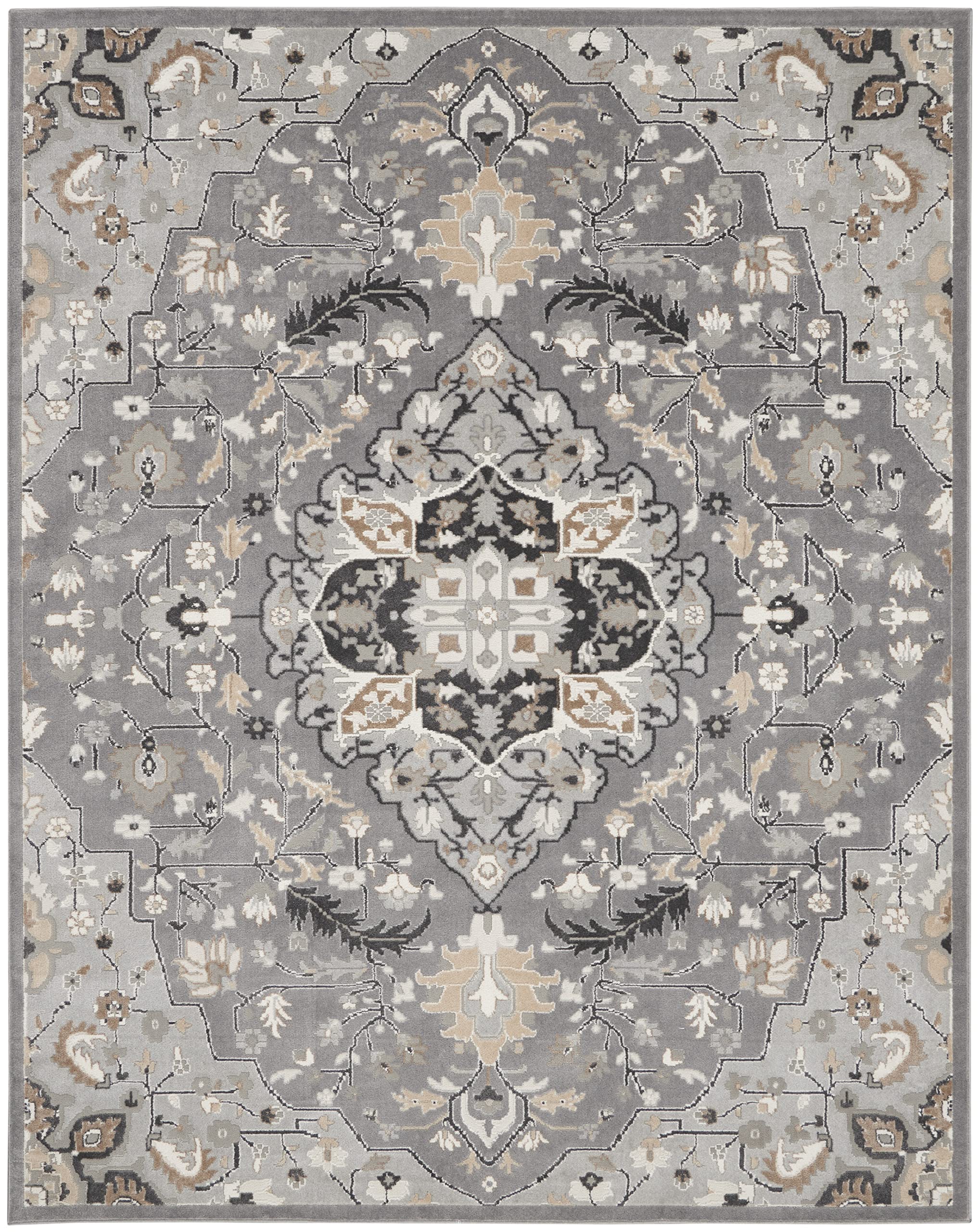 Nourison Elation Floral Grey 9' x 12' Area Rug - Easy Clean, Non-Shedding, Stain Resistant - Perfect for Bedroom, Living Room, Dining Room & Kitchen Decor (9x12)