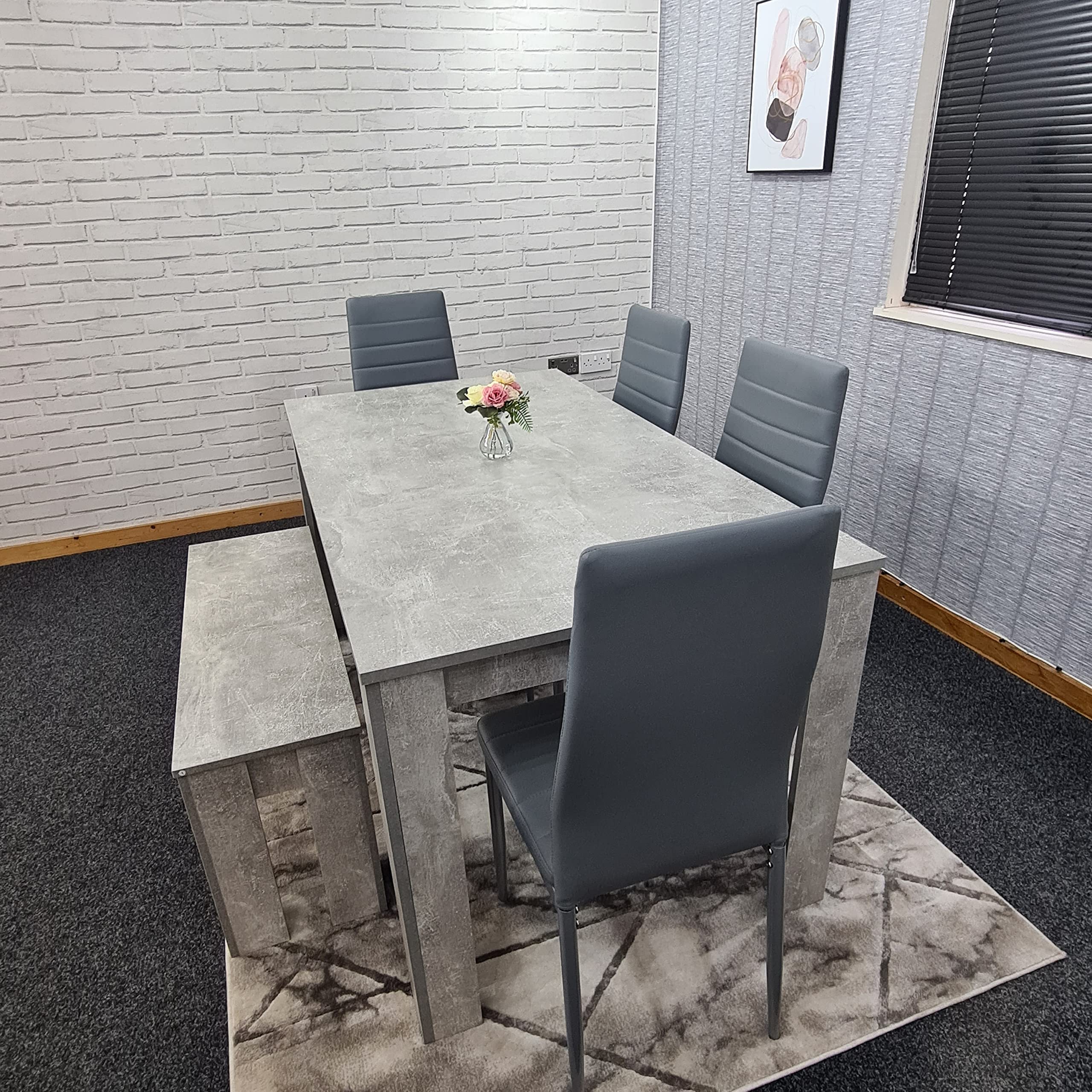 Stylish Grey 5-Piece Dining Set with Table, 4 Chairs & Bench - Modern Kitchen Furniture for Small Spaces | Perfect for Breakfast Nook, Apartment Dining or Cozy Family Meals