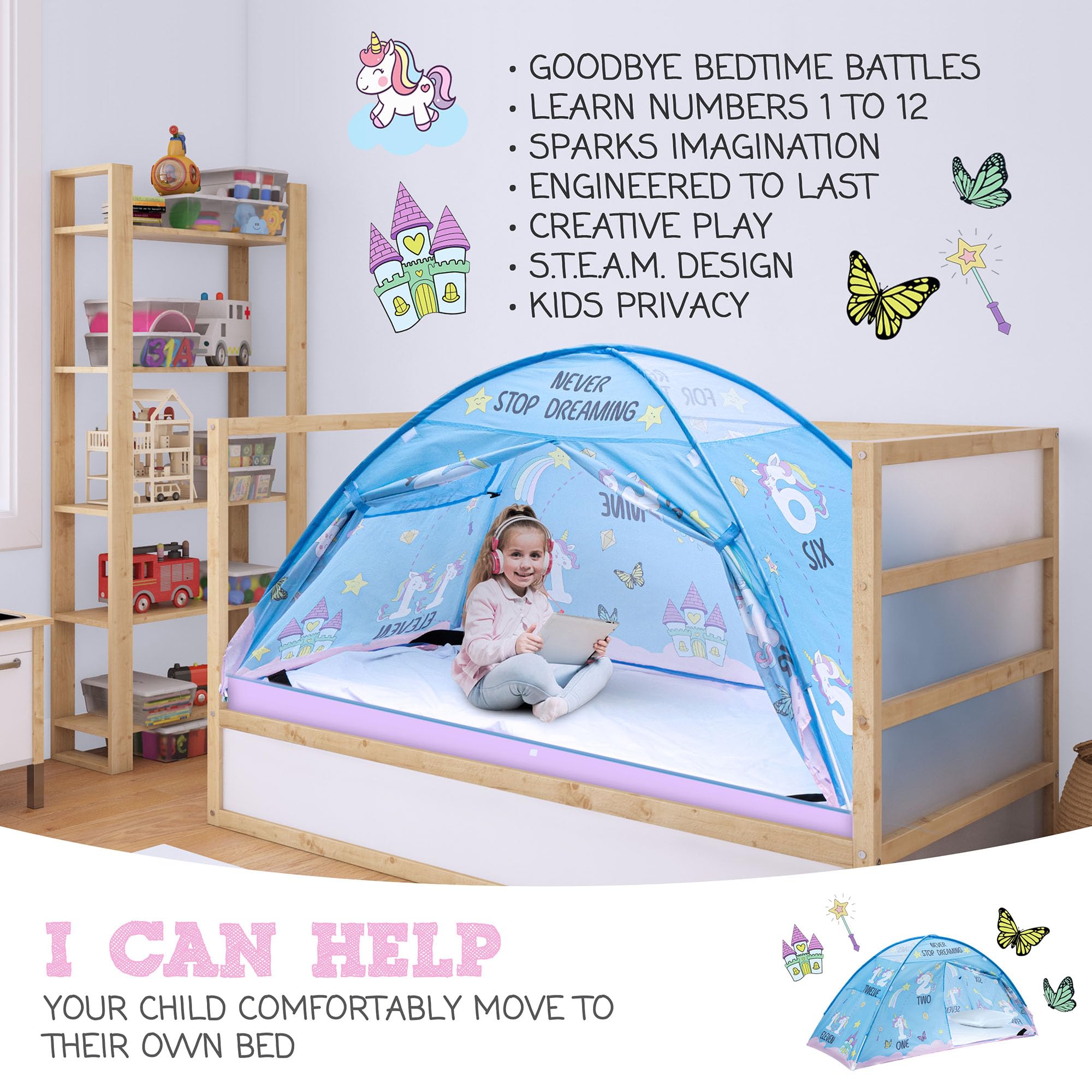 Pink Unicorn Bed Tent for Kids - Magical Dream Canopy for Girls & Boys - Perfect for Bunk Beds & Indoor Play