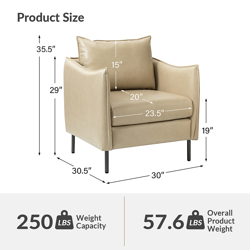 Felix Faux Leather Armchair - Modern PU Leather Accent Chair for Living Room, Office & Lounge - Comfortable Mid-Century Style Seating for Home Decor