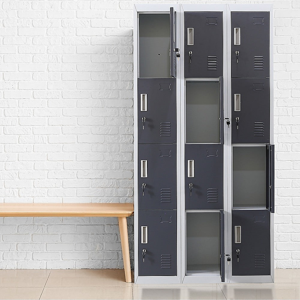 12-Door Locker with Standard Lock & Keys - Secure Storage for Office, Gym, Shed, School & Home | Ideal for Personal Belongings, Equipment & Valuables Protection
