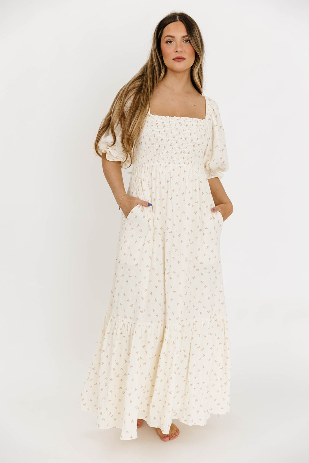 Livvy 100% Cotton Maxi Dress - Petite Pink Floral Print, Women's Summer Casual Flowy Long Dress for Beach, Vacation & Outdoor Activities