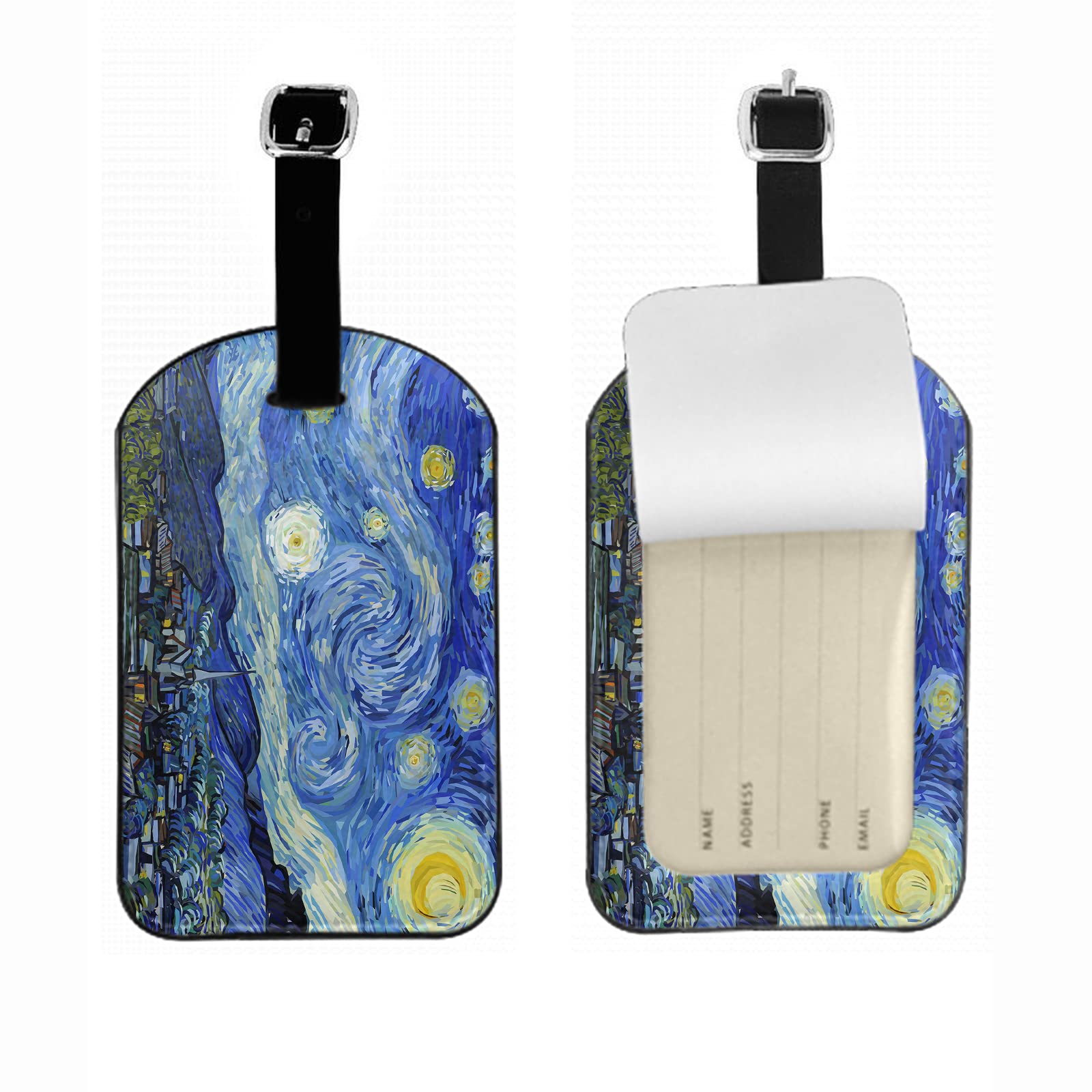 Vincent Van Gogh Starry Night PU Leather Luggage Tag - ID Label for Suitcases, Backpacks, School Bags & Handbags (1 Pack) - Perfect for Travel, Commuting & Gift Giving