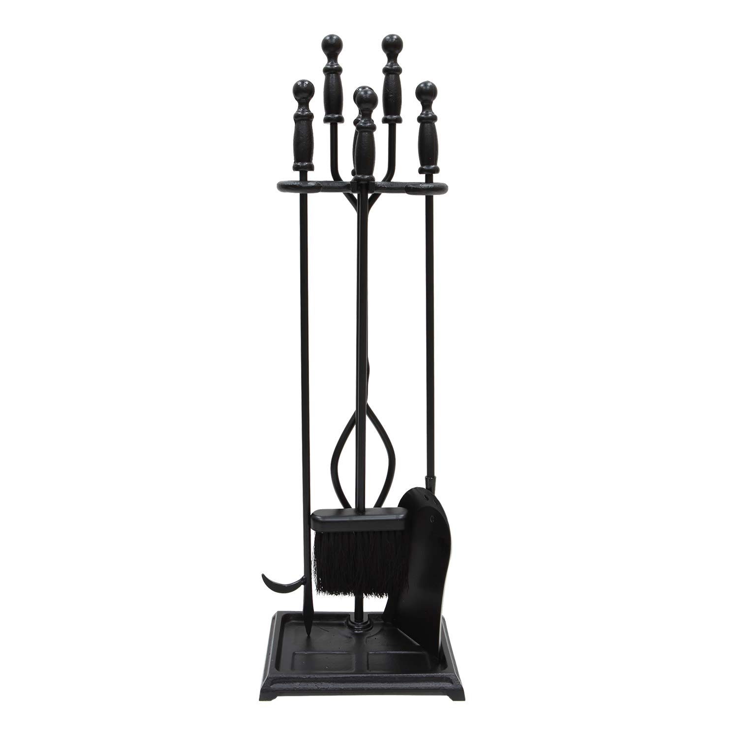 Westminster 5-Piece Fireplace Tool Set - Heavy Duty Black Steel Fireplace Accessories with Stand - Perfect for Fireplace Maintenance, Home Decor & Cozy Winter Nights