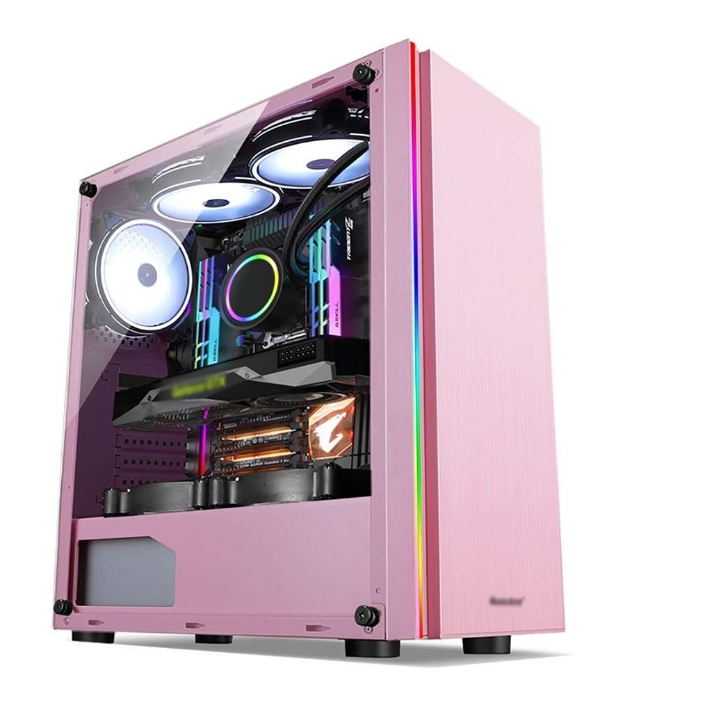 Pink Mid-Tower ATX Gaming PC Case with RGB Lighting & Tempered Glass Side Panel - Compatible with ATX/Micro-ATX/Mini-ITX Motherboards - Perfect for Gaming Setup, Streaming & Custom PC Builds (Color: Pink)