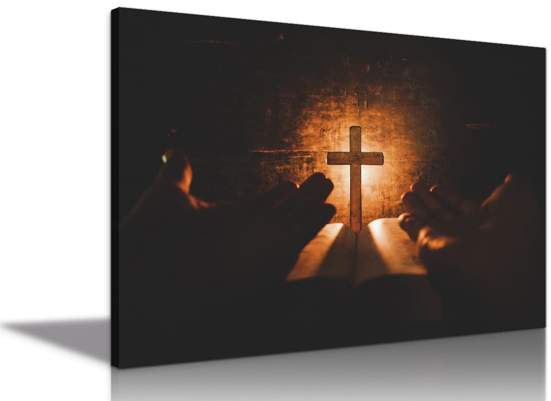 Christian Wall Art Cross Decor - Bible Verse Jesus Pictures for Living Room - Ready to Hang 28x40 Inch - Inspirational Home & Church Decor for Prayer Spaces & Gifts
