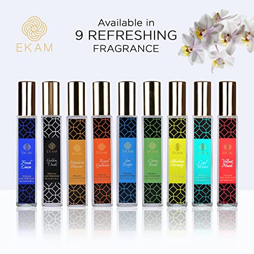 EKAM Premium Car Air Freshener Spray - Citrus Rush & Fresh Linen Scent | Long-Lasting Fragrance (2 Pack, 50ml Each) | Eliminate Odors & Refresh Your Car, Office or Home Interior
