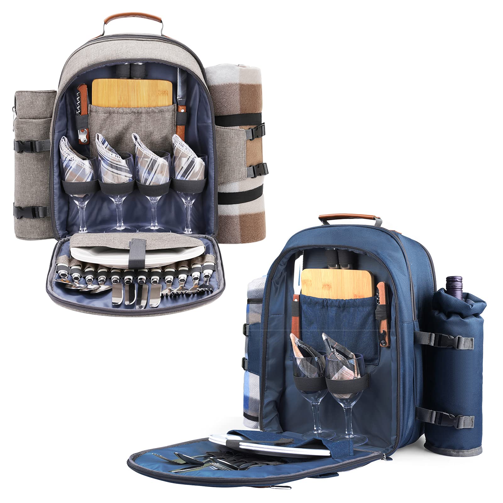 **Sunflora Insulated Picnic Backpack for 4 People – Large Cooler Compartment, Durable & Spacious Picnic Bag for Outdoor Adventures (Brush Beige & Navy) – Perfect for Beach Trips, Camping, Hiking & Family Outings**