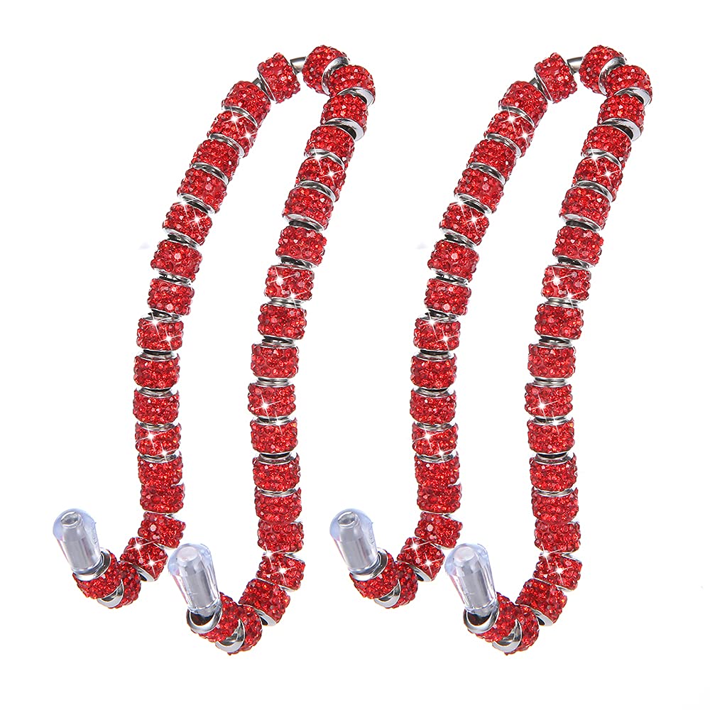 Diamond Car Hooks 2 Pack - Premium Seat Headrest Hangers for SUV, Truck & Vehicle Backseat Storage | Strong & Durable Organizer with Full Crystal Design (Red) | Perfect for Road Trips, Shopping & Daily Commute