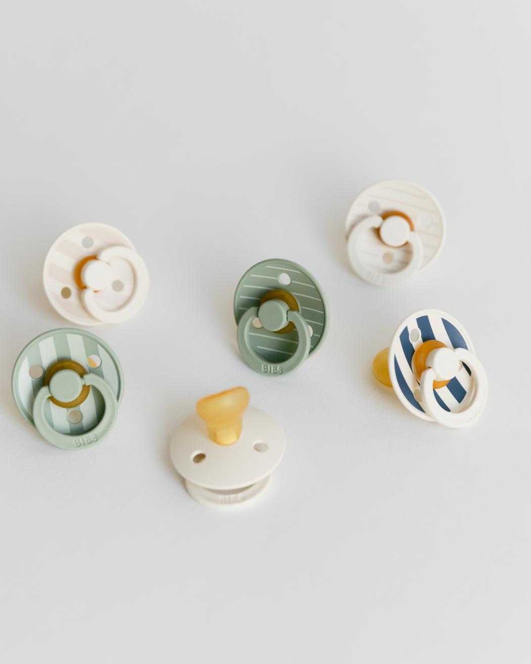 BIBS Studio Collection Round Pacifiers - Twin Pack (Pinstripe) - Soothing Baby Dummies for Newborns & Infants - Perfect for Daycare, Travel & Bedtime Comfort