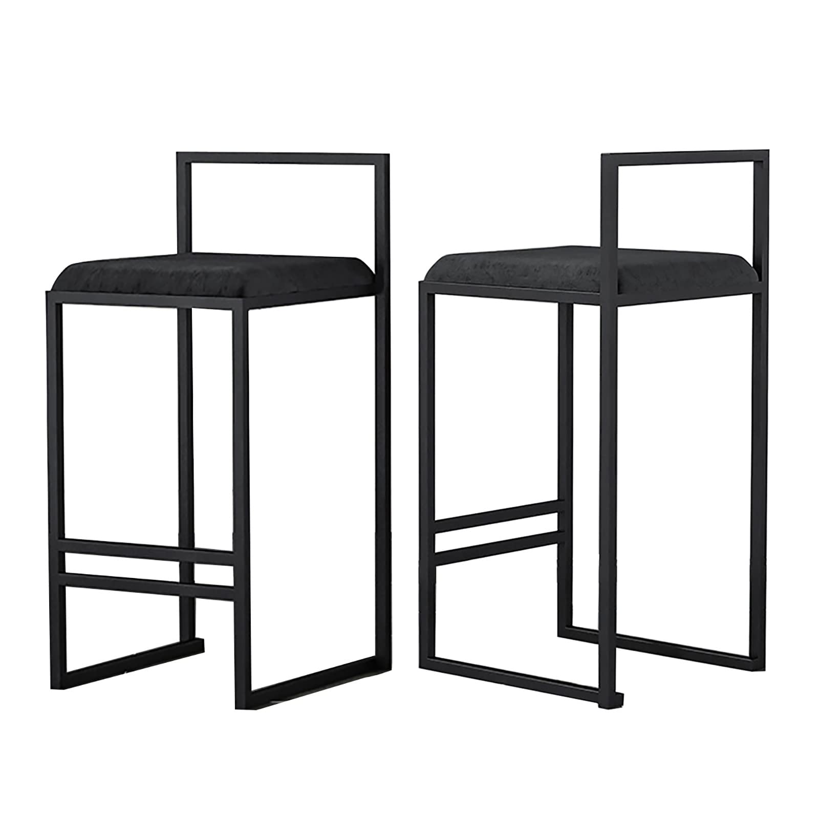 2-Pack Black Metal Bar Stools with Velvet Cushion & Footrest - 25.6
