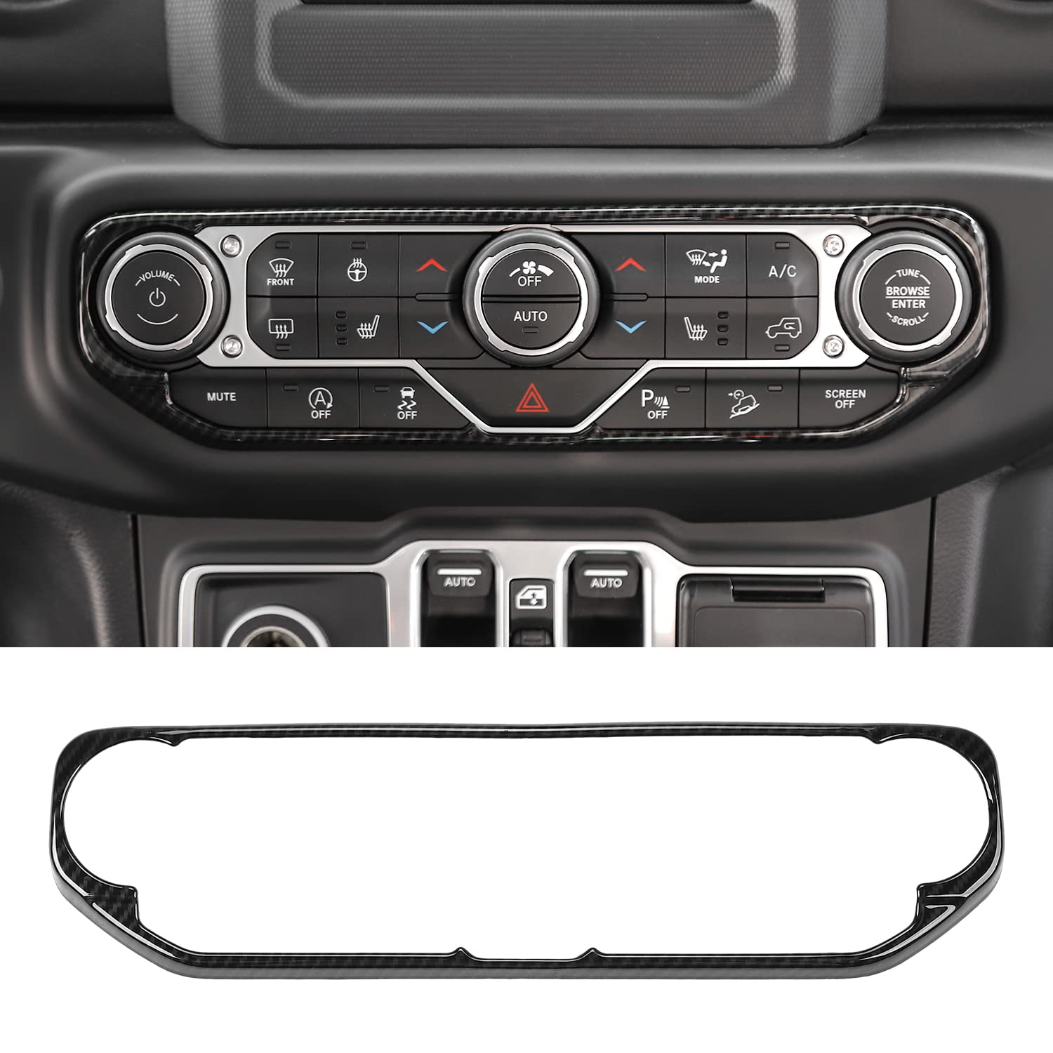 Carbon Fiber Center Console Dashboard AC Switch Cover Trim Frame for 2018-2023 Jeep Wrangler JL & Gladiator JT - Upgrade Interior & Protect Controls (Off-Roading, Daily Driving)
