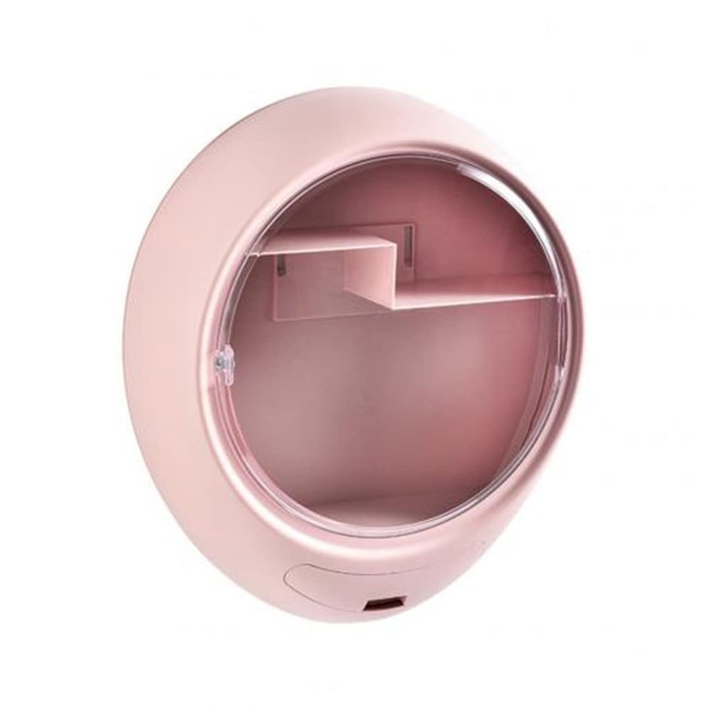 EKDSPW Pink Wall-Mounted Makeup Organizer - Round Cosmetic Storage Box & Jewelry Holder with Self-Adhesive Backing - Perfect for Bathroom, Bedroom Vanity, and Dorm Room Organization