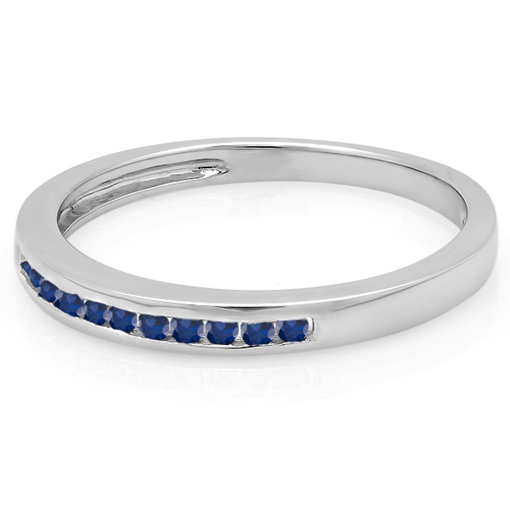 0.15 Cttw 10K Solid Gold Round Blue Sapphire Women's Anniversary Wedding Band Stackable Ring - Perfect for Engagement, Promise Rings, Bridal Jewelry & Everyday Elegance