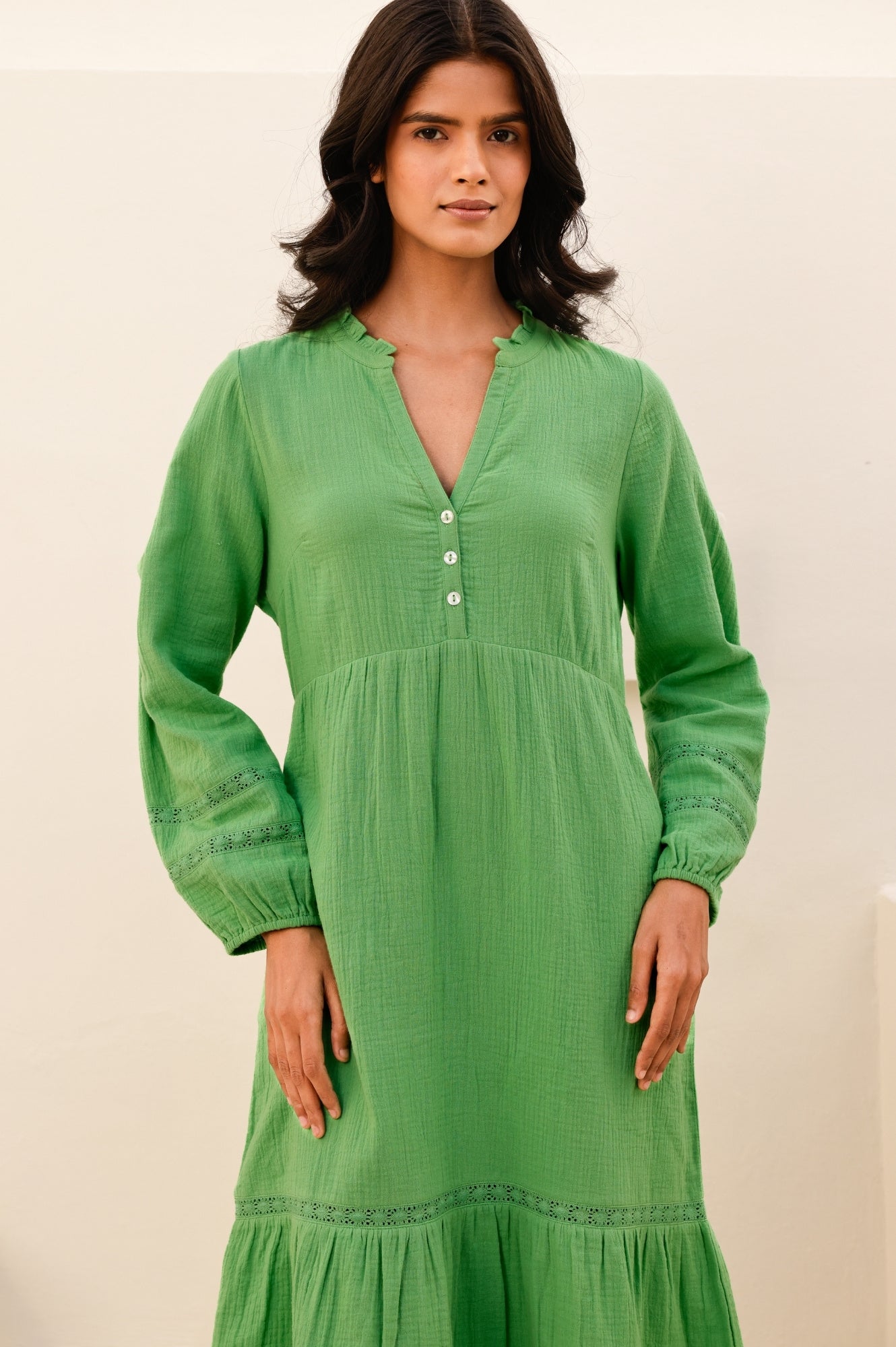 Sadie Organic Cotton Cheesecloth Dress - Soft & Breathable Green Summer Dress for Women | Perfect for Beach, Picnic & Boho Fashion