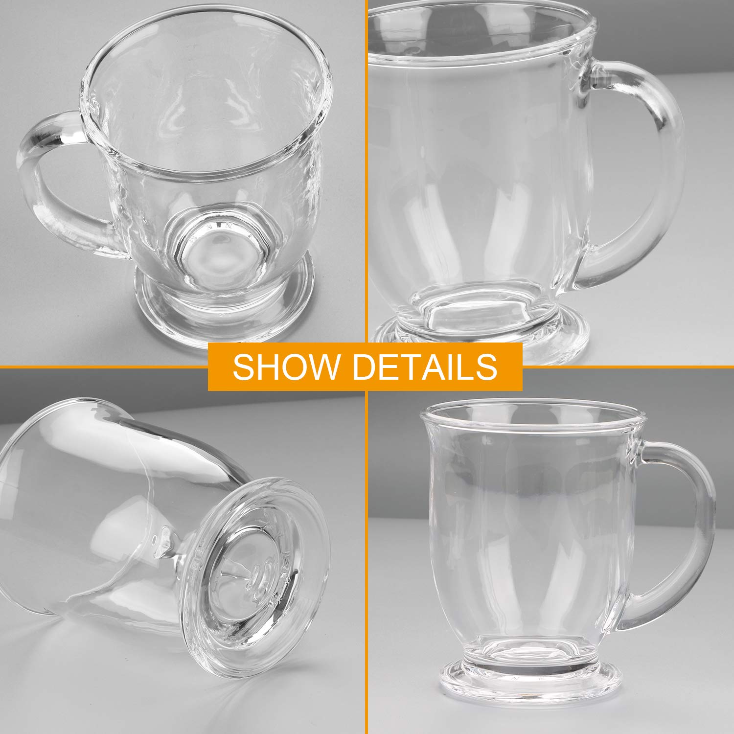 15oz Glass Coffee Mugs Set of 6 - Perfect for Latte, Tea & Hot Drinks at Home