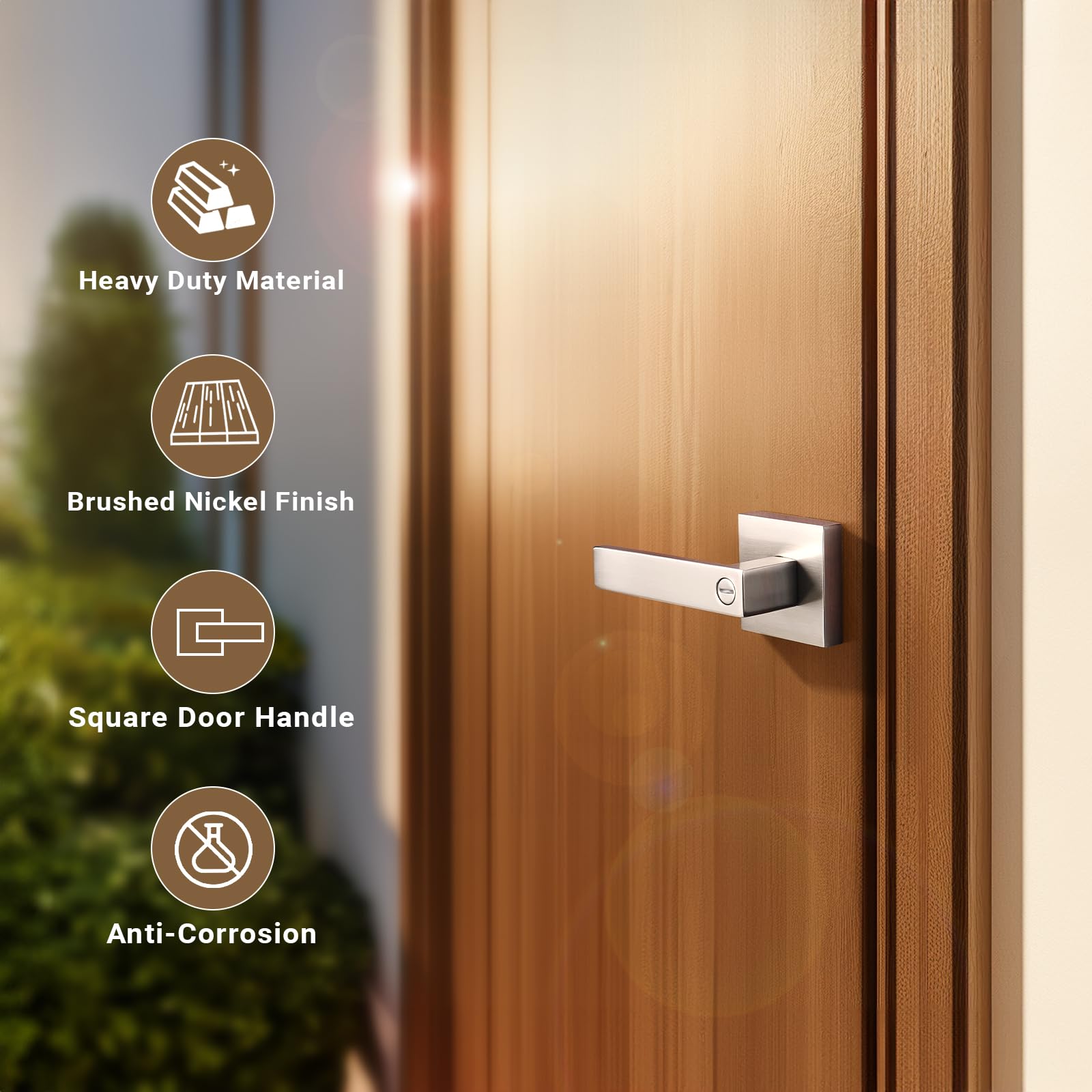 10 Pack Brushed Nickel Heavy Duty Privacy Door Handles with Turn Lock - Bedroom, Bathroom & Interior Door Lock Handlesets for Home Security and Privacy