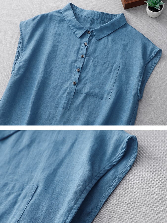 Lovevop Women's Cotton Loose Fit Lapel Drop Shoulder Sleeveless Blouse - Casual Summer Tops for Beach, Vacation & Everyday Wear