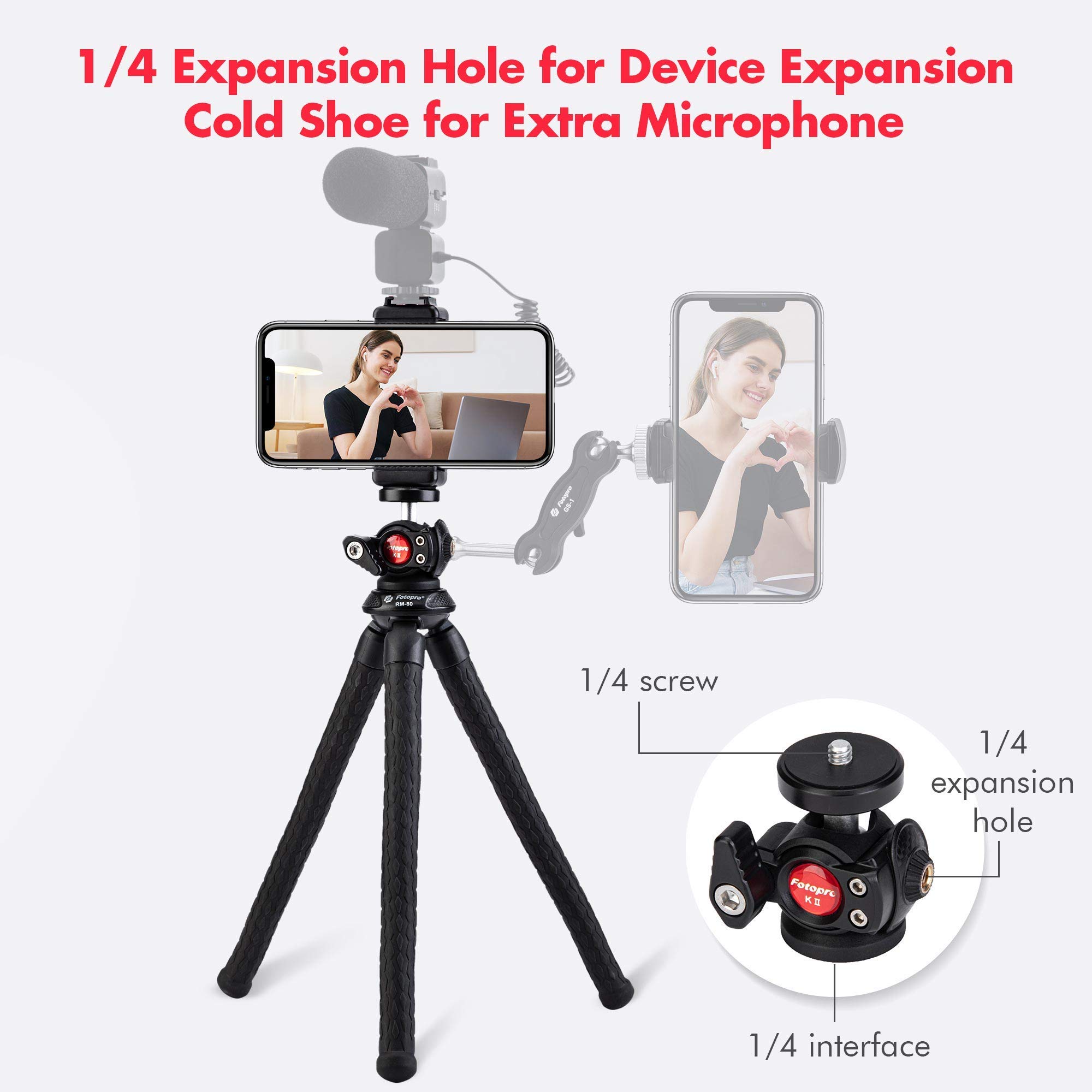 Fotopro Flexible Smartphone Tripod Stand - Portable Mini Tripod for iPhone, Android, GoPro & DSLR Cameras - Perfect for Vlogging, Travel & Outdoor Photography