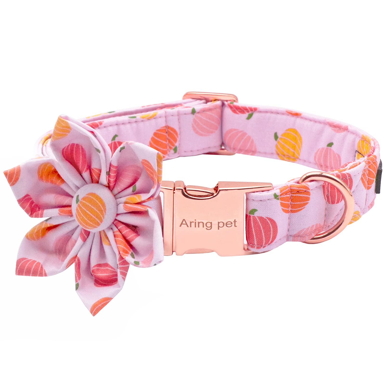 ARING PET Dog Collar with Detachable Flower - Adjustable Halloween Pink Pumpkin Pet Collar for Small Medium Dogs | Perfect for Costume Parties, Pumpkin Festivals & Daily Walks