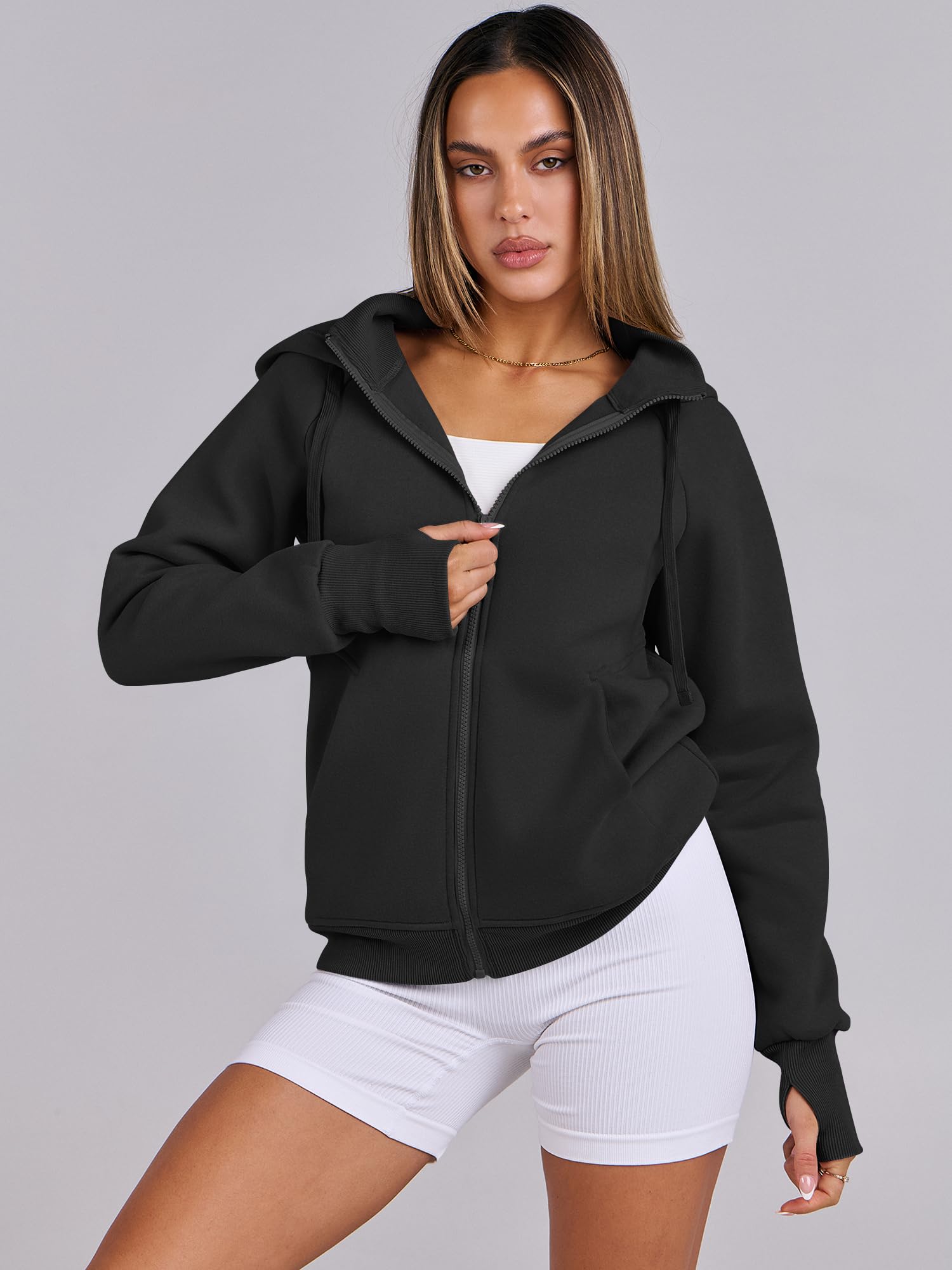 ANRABESS Women's Fleece Zip Up Hoodie with Pockets - Long Sleeve Casual Sweatshirt for Fall Fashion | Y2K Preppy Outfits | Perfect for College, Streetwear & Cozy Loungewear