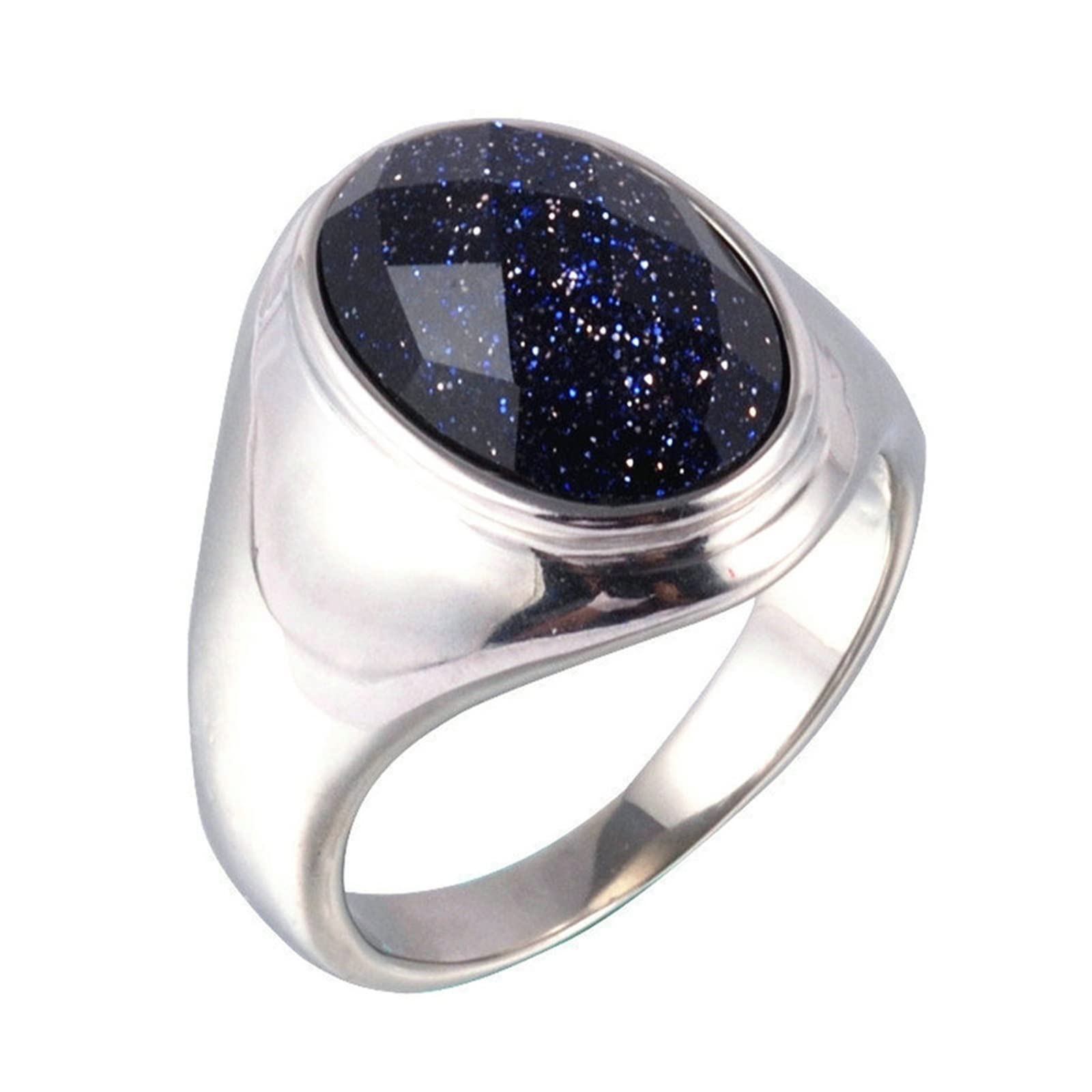 Stainless Steel Plain Band Rings for Men - 316L Wedding Ring with Blue Oval Stone, Promise Ring & Gift for Boyfriend/Father (Sizes 7-12) | Perfect for Engagements, Anniversaries & Everyday Wear