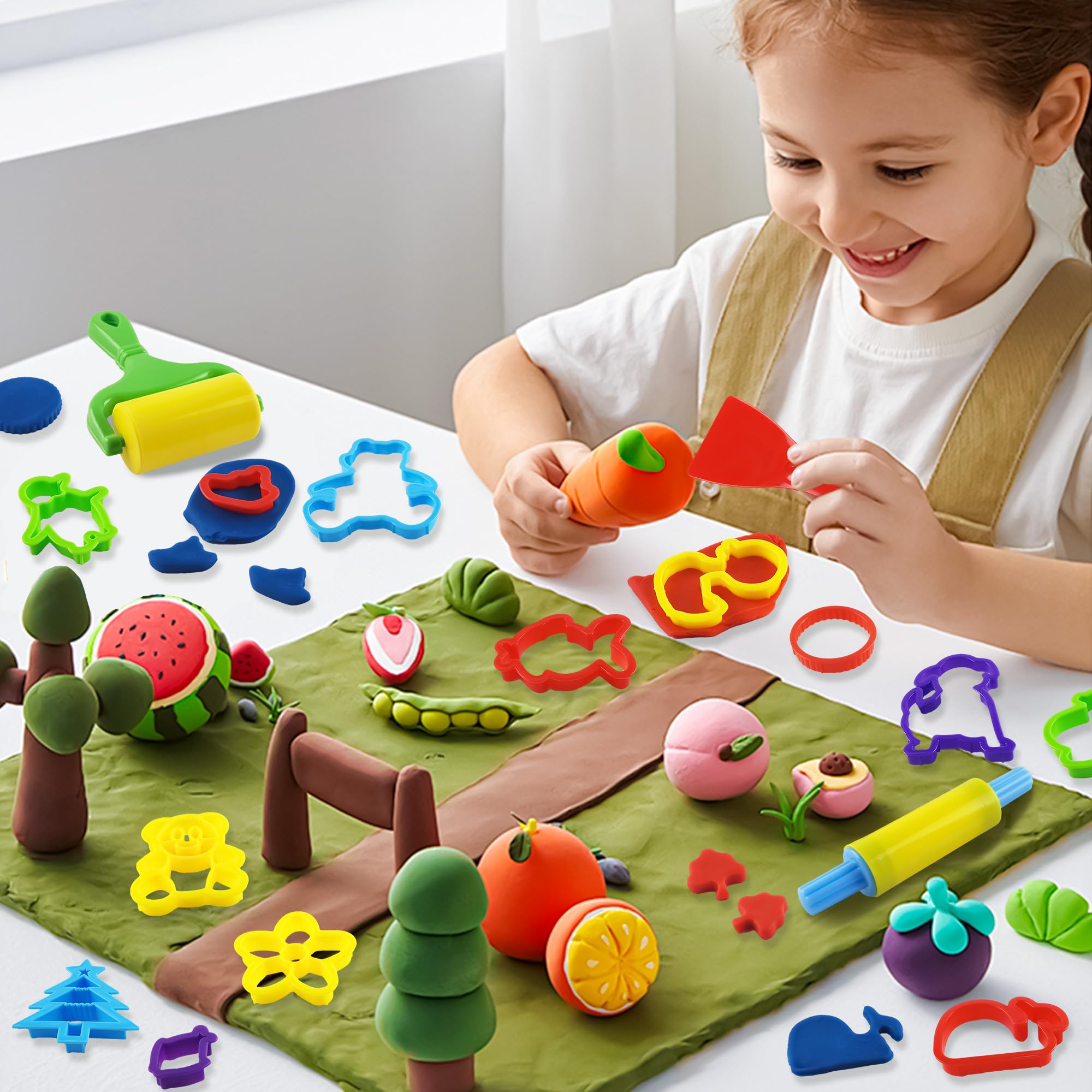 40-Piece Playdough Tools Set with Animal-Shaped Cutters & 3 Basic Dough Tools – Fun & Creative Play for Kids – Perfect for Preschool Learning, Arts & Crafts, and Sensory Play Activities