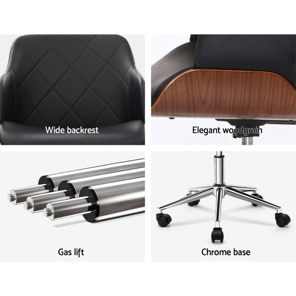 Ergonomic Wooden Office Chair with Fabric Seat - Black - Comfortable & Durable for Home Office, Study, or Workspace