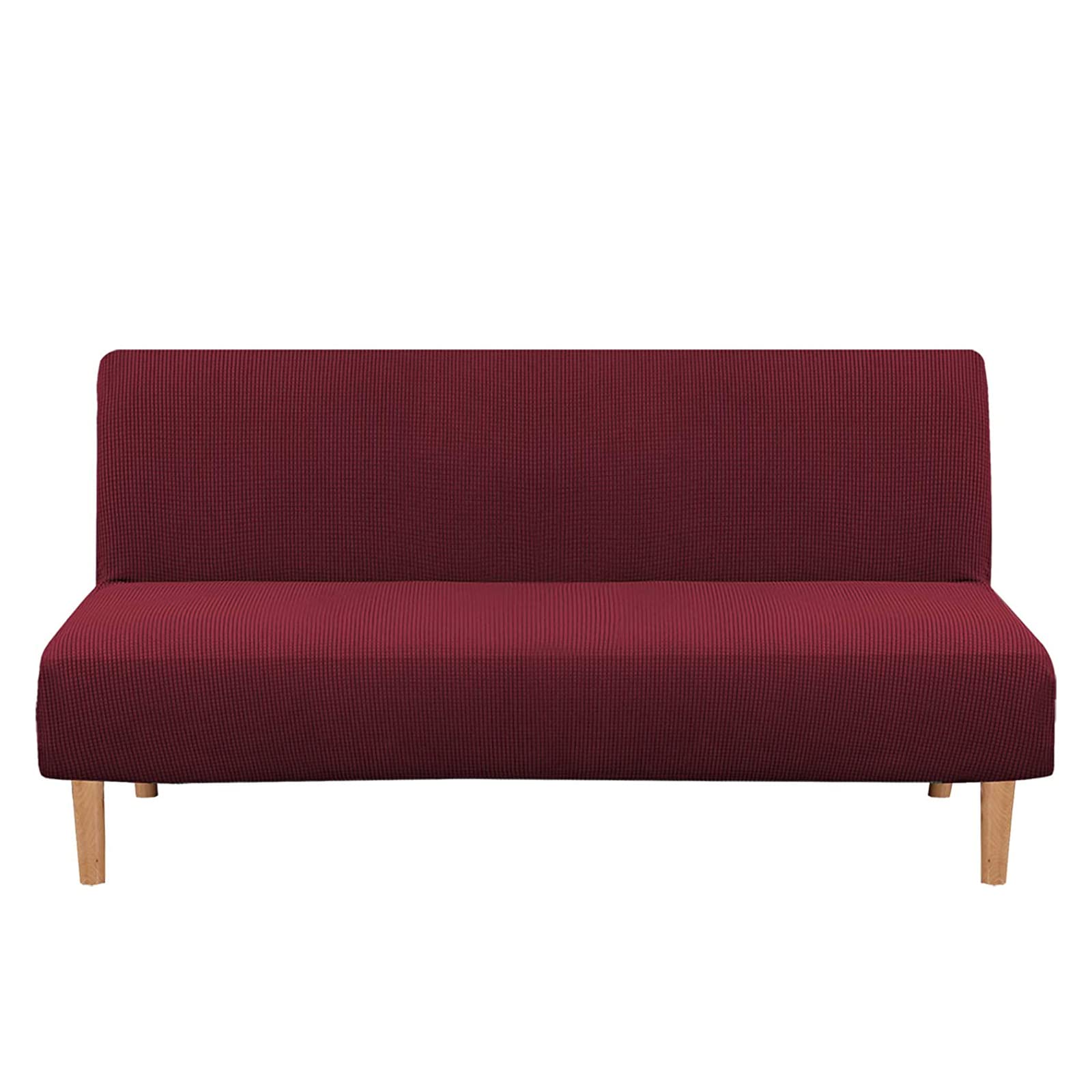 Stretch Sofa Slipcover - Elastic Armless Futon Cover with Checked Jacquard Pattern, Thickened Universal Sofa Protector for Kids & Adults (Size L, Wine Red) - Perfect for Living Room, Dorm, and Home Decor