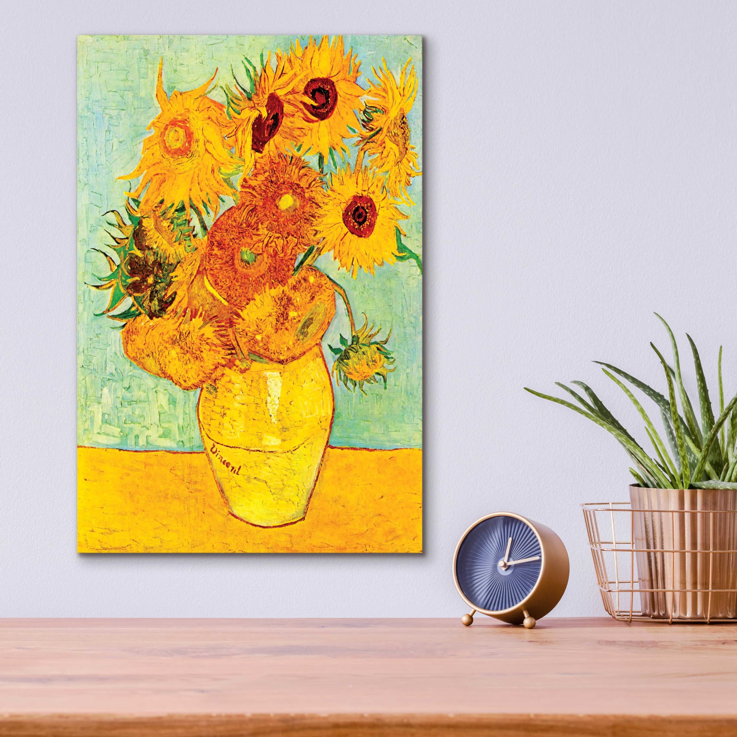 Vincent van Gogh 'Still Life: Vase with Twelve Sunflowers' Acrylic Glass Wall Art Print - 12x16 Inches - Modern Home & Office Decor - Perfect for Living Room, Bedroom or Gallery Wall Display