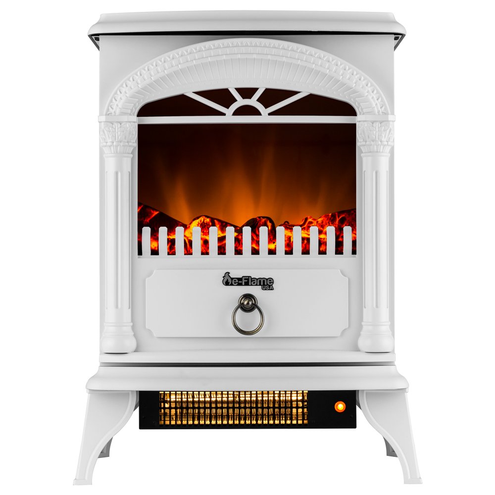 Hamilton Indoor Compact Freestanding Electric Fireplace Heater with Realistic 3D Wood Burning Flame - Winter White - Perfect for Living Room, Bedroom & Office Heating