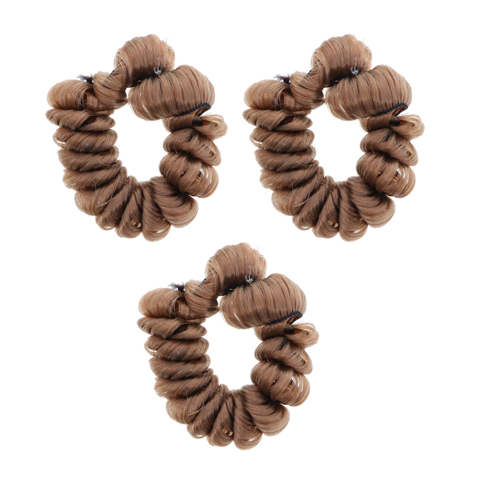 Set of 3 Synthetic Curly Hair Scrunchies - Light Brown Hair Ties for Women, Girls, Perfect for Workouts, Office & Everyday Style