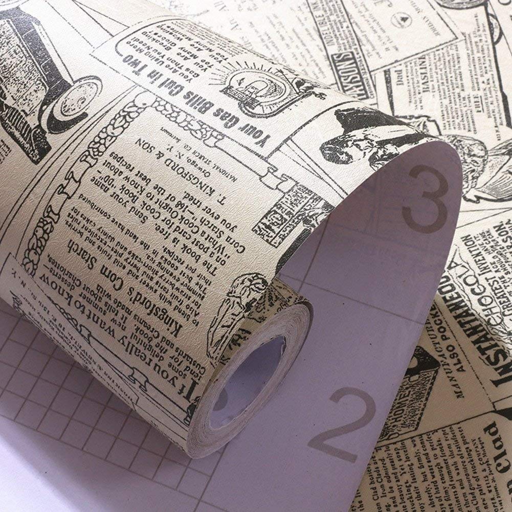 Vintage Newspaper Peel and Stick Wallpaper - Waterproof Self-Adhesive Wallpaper Roll for Walls, Shelves & Drawers (17.7