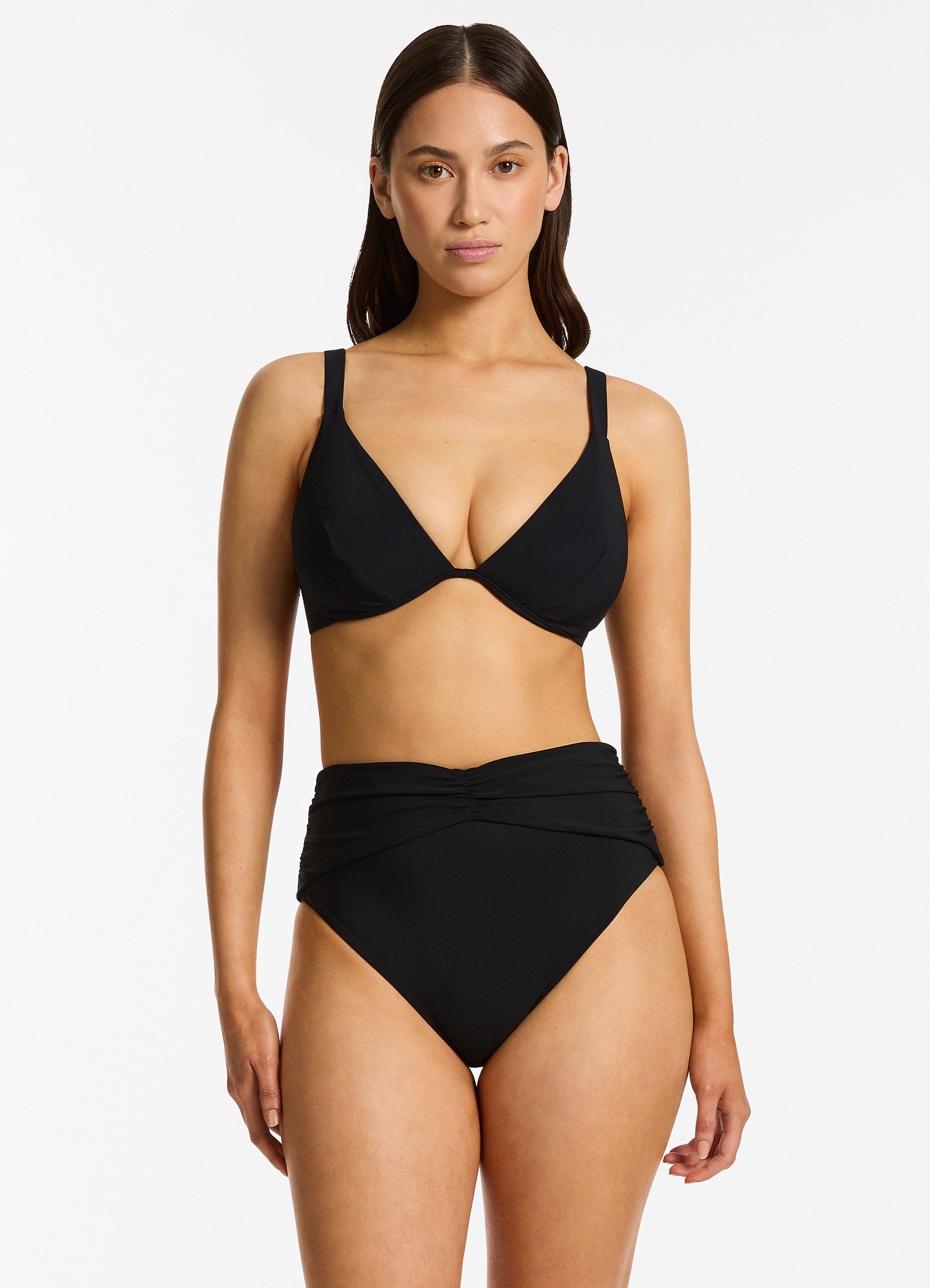 Jetset High Waist Ruched Bikini Bottom - Black | Swimwear for Women | Perfect for Beach Vacations & Pool Parties